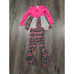 Matilda Jane Girls Pink Floral Tunic and Ruffle Legging Set Size 4